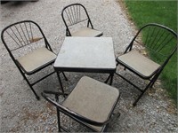 4 Folding Metal Chairs and Small Card Table