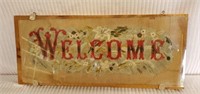 Framed Cross Stitch WELCOME Sign on Wood
