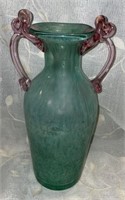 Vintage Murano Green/Pink Amphora Art Glass Vase