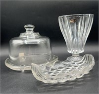 4pc Glass/Crystal Dish, Vase, & Covered Dish