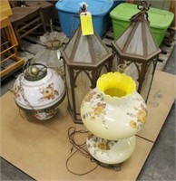 (3) Decorative Hanging Lights & (2) Vintage Lamps