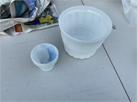 2 milk glass planters