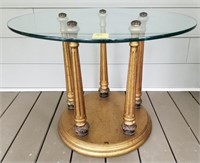 GLASS TOP ROUND TABLE WITH PEDESTAL BASE