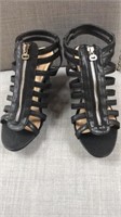 Black.  Wedge heel. Zip front.  Sandals. Size 7.5