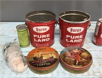 Vtg. Burns Pure Lard & metal tins
