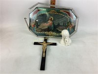 Lithograph Jesus picture frame rim broken, Jesus