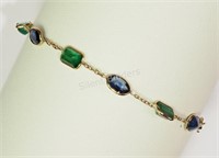 14K Yellow Gold Sapphire & Emerald Bracelet