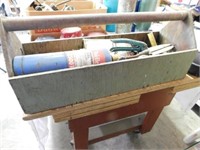 Wooden tool carrier with items inside