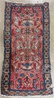 Vintage Hand Knotted Blue and Red Persian Rug