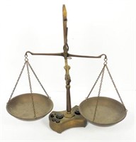 Brass weight scale with weights 13”