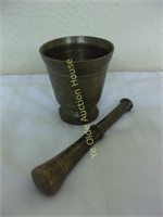 Etched Brass Morter and Pestle from Tunis, Tunisia