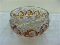 Stunning Amber Cut To Clear Crystal Bowl