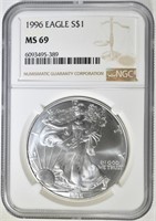 1996 AMERICAN SILVER EAGLE NGC MS-69