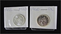 1955 / 1960 CAD .25c Silver Coins NM