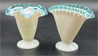 2 Fenton Milk Blue Crest Vases
