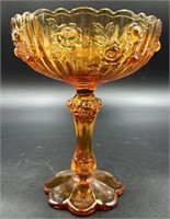 Fenton Amber Embossed Rose Compote