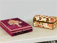 2- ornate fabric jewelry cases w/ jewelry