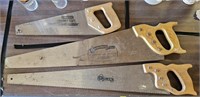 Lot Of 3 Vintage Wooden Handle Handsaws