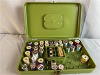 Vintage Sewing Thread Case With Wooden Spools of