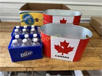 3 Canada Tins & 2 Blue Bins & Qty of Expired