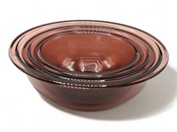 3pc vintage purple Pyrex glass nesting bowls