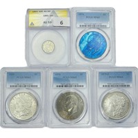 (5) Varied US Silver Coinage ANACS/PCGS AU/MS