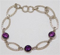 Vintage Sterling Silver Bezel Set Amethyst