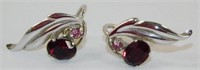 Vintage Sterling Silver Ruby Colored Screw Back