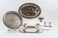 Silverplate Serving & Meat Tray, Candle Holders