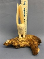 Gorgeous 6" ivory carving of an owl with upward wi
