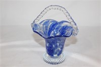 Vintage Blue Stretch Glass Basket