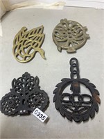 4 cast iron & brass trivets