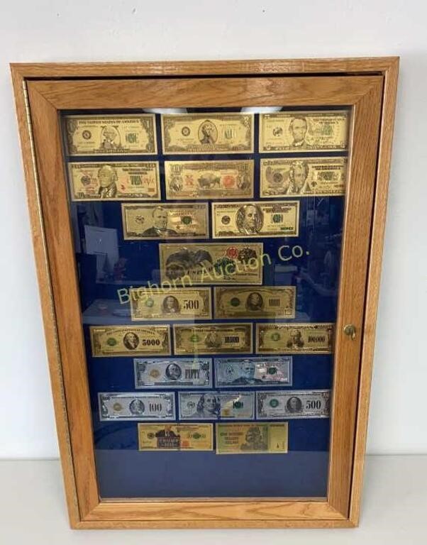 Gold & Silver Notes in Locking Oak Shadow Box