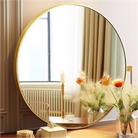 Gold Round Mirror  24 inch Round  Wall Mounted