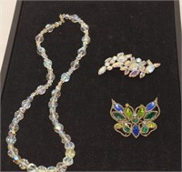 Vtg Aurora Borealis Necklace&Brooch and Butterfly