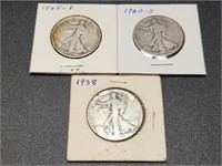 Three Walking Liberty Half Dollars