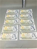 10 - 1973 Canadian dollar bills