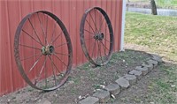 ANTIQUE PRIMITIVE IRON WAGON WHEELS