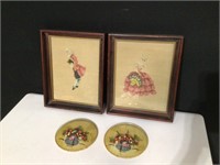 (2) Vintage Cross Stitch Framed Pictures & (2)