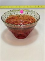 Art glass dish. Clear to red signed on bottom.