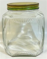 GOOD 1920'S LARGE GLASS CANISTER WITH TIN LID