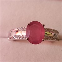 $220 Silver Rhodium Plated Ruby(1.6ct) Ring