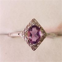 $160 Silver Rhodium Plated Amethyst(0.5ct) Ring