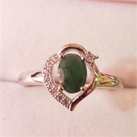 $180 Silver Rhodium Plated Emerald(1ct) Ring