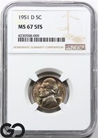 1951-D Jefferson 5c, NGC MS67 5FS ** Guide: $2350