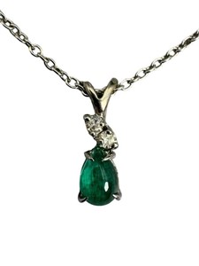14k Diamond Green Stone Necklace