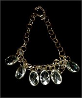 Silver Link with Large Clear Stones Necklace