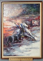 Signed Bullfighting Oil Painting on Canvas