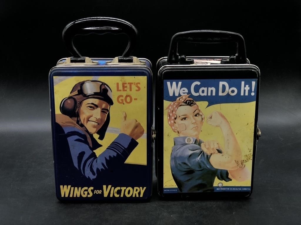 Pair of Vintage Tin Lunch Pails - WINGS FOR
