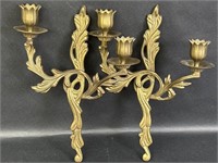 Vintage Brass Double Candlestick Wall Mount Sconce